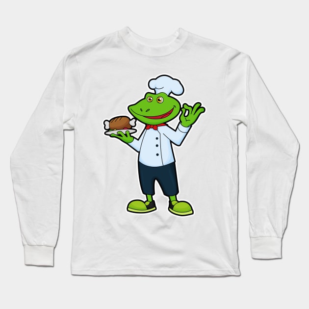 Frog as Cook with Serving plate & Chicken Long Sleeve T-Shirt by Markus Schnabel